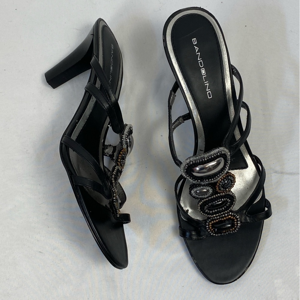 Bandolino Black Strappy Beaded Heels Size 10 M New With Defect - Picture 7 of 16